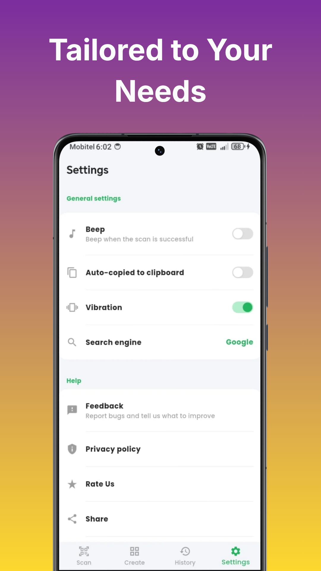 Tailored to Your Needs Settings