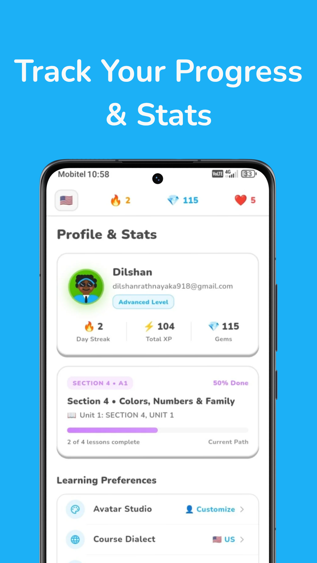 Track Progress & Learning Stats