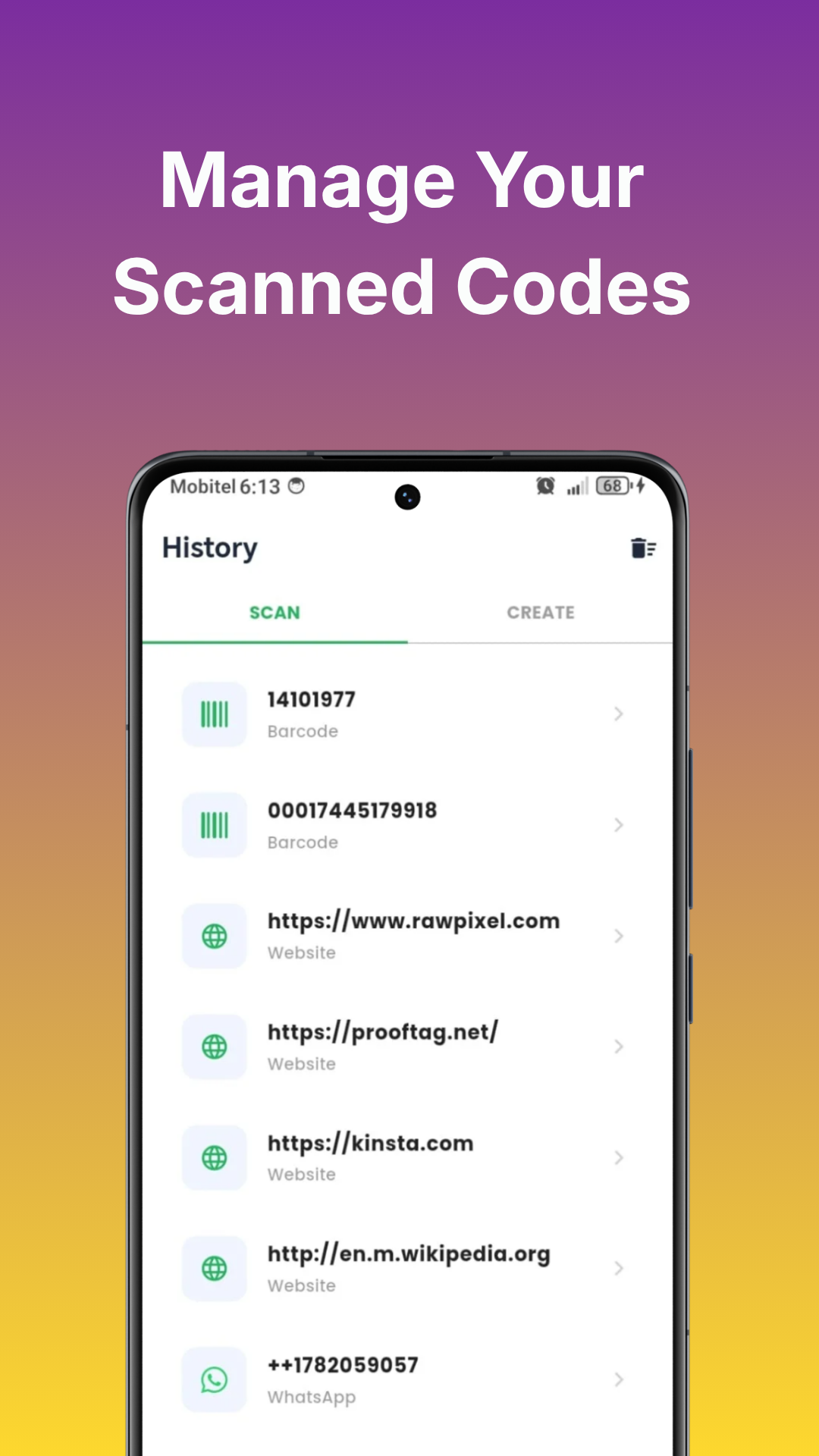 Manage Your Scanned Codes