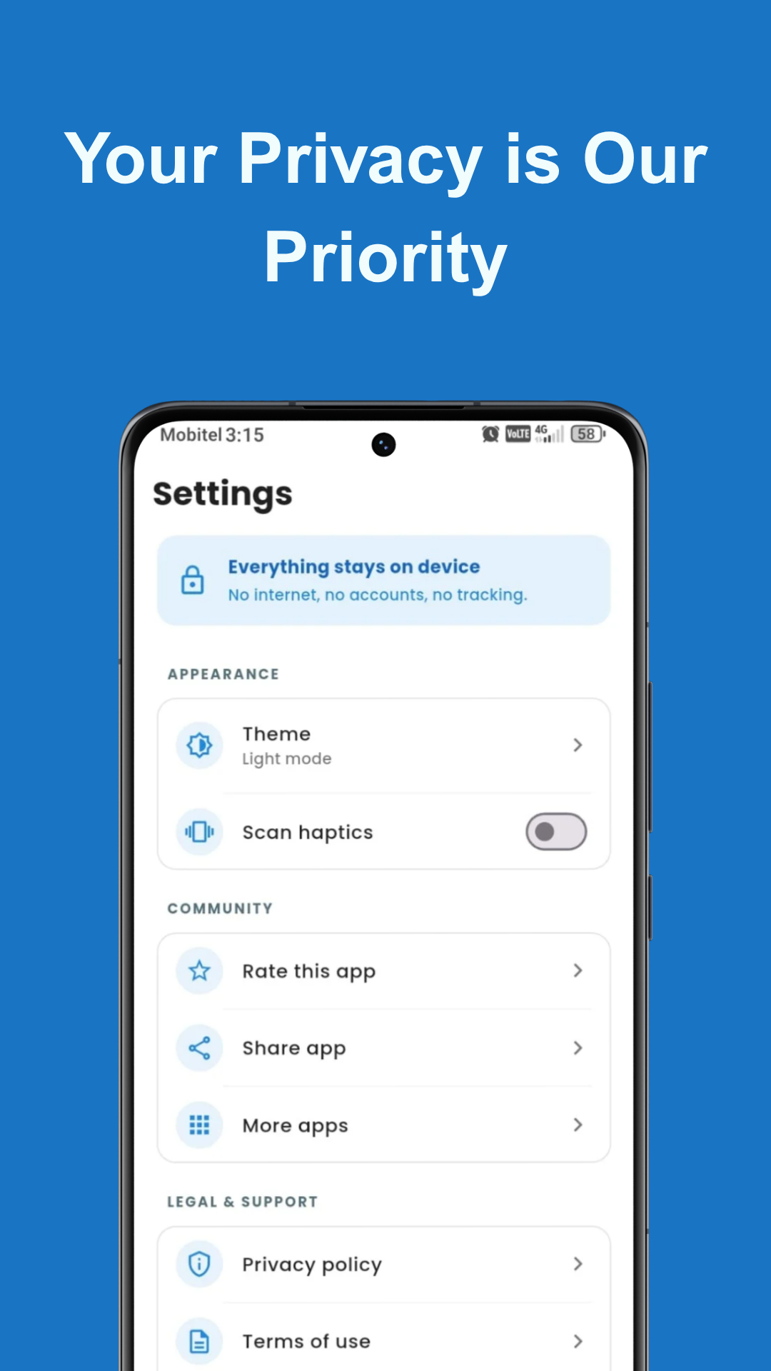 100% On-Device Privacy & Security